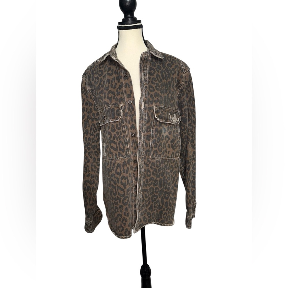 Zara Men’s Leopard Print Button Up Streetwear Jacket Relaxed Fit Size Medium